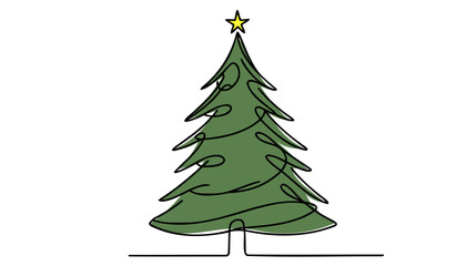Christmas tree line background. Green One line drawing background. Continuous line drawing of christmas tree icon