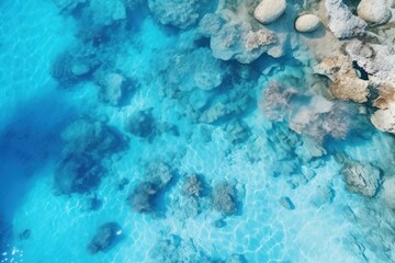 Aerial view texture of a coral reef in tropical blue water