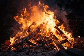 Texture of a crackling bonfire with vibrant flames and sparks