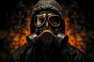 Man gas mask. Danger army survivor. Generate Ai