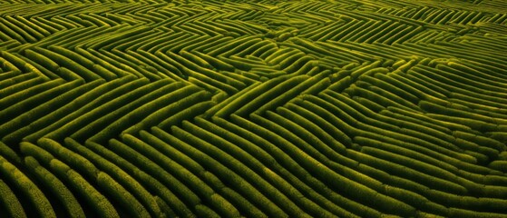 Fototapeta premium Corn field rows. Corn in a line