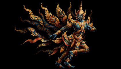 A photo full-body character inspired by Thai art and rock style. The character is detailed with vibrant