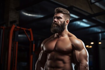 Fototapeta na wymiar Dedicated Man muscle gym. Body adult. Generate Ai