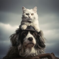 A Curious Cat Perched on a Canine Crown