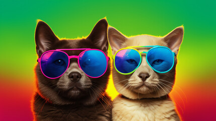 Cat and dog with sunglasses.