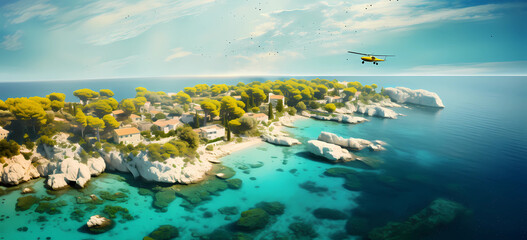Aerial view of hvar island in croatia from a plane - Powered by Adobe