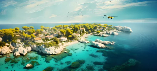 Photo sur Plexiglas Ancien avion Aerial view of hvar island in croatia from a plane