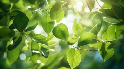 Obraz premium Green leaves close-up, nature, sun, photosynthesis process