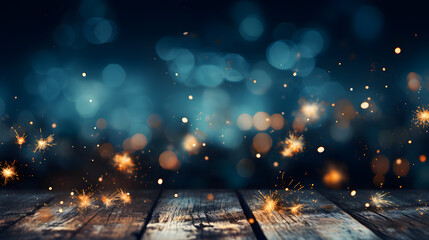  New Year's Eve fireworks on rustic dark blue night sky texture - Powered by Adobe