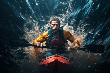 Adventurous Man kayak water. Fun water. Generate Ai - Powered by Adobe