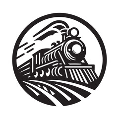 vintage hand drawn illustration of old steam train logo design - obrazy, fototapety, plakaty