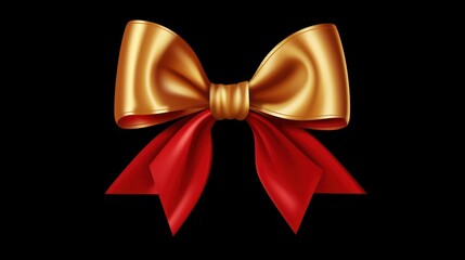 Elegant gold and red bow on black background for festive decoration