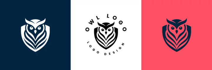 Papier Peint photo Lavable Dessins animés de hibou owl shield logo design vector illustration, Owl Logo icon shield wing creative Modern Design, Owl and shield Logo Template