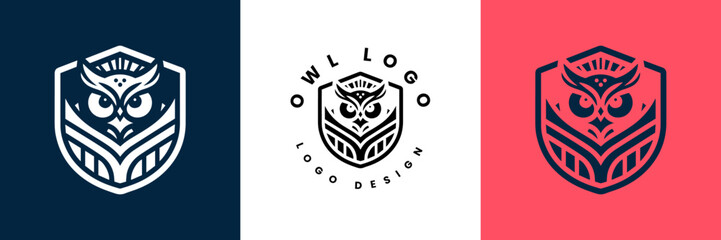 owl shield logo design vector illustration, Owl Logo icon shield wing creative Modern Design, Owl and shield Logo Template
