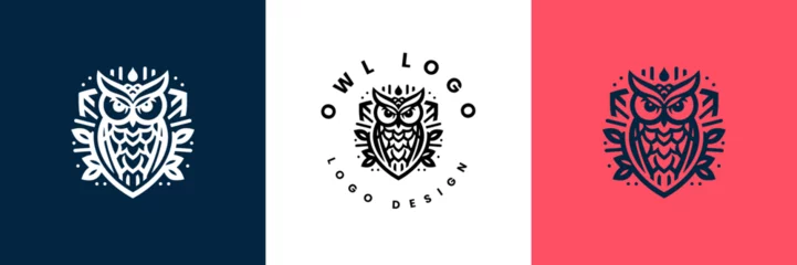 Crédence de cuisine en verre imprimé Dessins animés de hibou owl shield logo design vector illustration, Owl Logo icon shield wing creative Modern Design, Owl and shield Logo Template