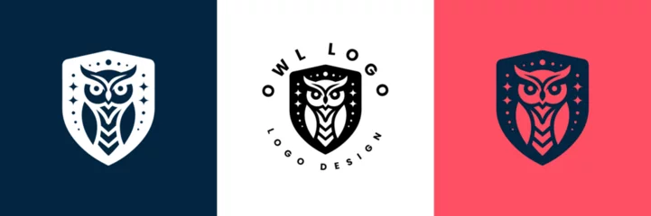 Cercles muraux Dessins animés de hibou owl shield logo design vector illustration, Owl Logo icon shield wing creative Modern Design, Owl and shield Logo Template