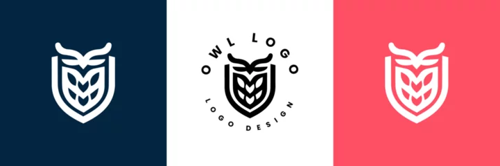 Foto auf Alu-Dibond owl shield logo design vector illustration, Owl Logo icon shield wing creative Modern Design, Owl and shield Logo Template © iamfrk7