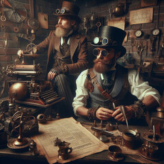 Various Steampunk Characters in Various Occupations - obrazy, fototapety, plakaty