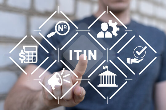 Man using virtual touchscreen presses abbreviation: ITIN. ITIN - Individual Taxpayer Identification Number Business concept. United States tax processing number issued by the Internal Revenue Service.