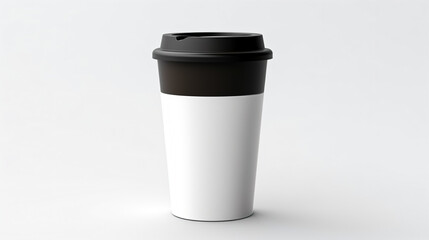 a white and black cup with a black lid