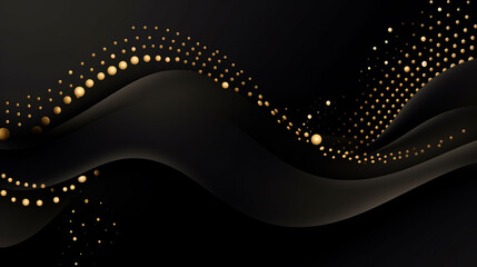 luxury black background with a combination glowing golden dots with 3d style.