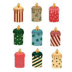 Flat design illustration christmas candle set