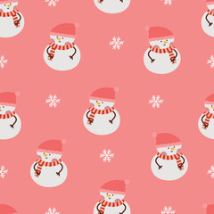 Hand drawn flat christmas pattern design with snowman character