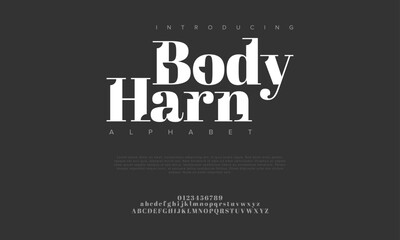 Bodyharn creative modern urban alphabet font. Digital abstract moslem, futuristic, fashion, sport, minimal technology typography. Simple numeric vector illustration