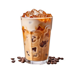 A glass of iced coffee isolated on transparent background