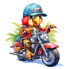 Cute Parrot American Motorcycle Clipart Illustration