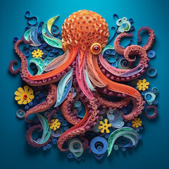 Fototapeta premium Quilled Octopus Elegance: An Intricate SVG Art Representation