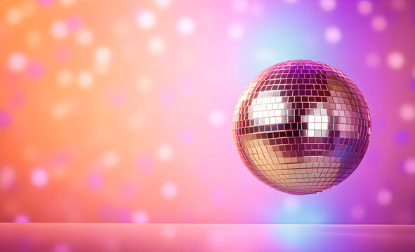 Mirror ball on a pastel light pink background.