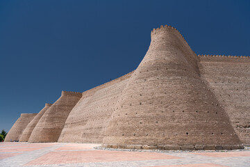 Close up on the tower of Fortress wall, Ark of Bukhara, Bukhara, Uzbekistan