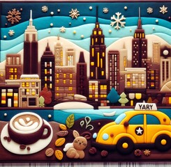 NYC Skyline Yellow taxi