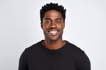 Obraz premium Attractive Black Male Model, Confident Smile, Stunning Presence, Beautiful Hair, White Background