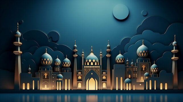 ramadan mubarak holiday background in paper cut style
