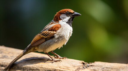 a small bird sitting on a piece of wood