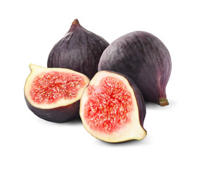 Fresh whole and cut figs isolated on white