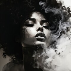 Monochrome Ethereal Beauty: Abstract Fine Art Portrait of a Woman in Smoke