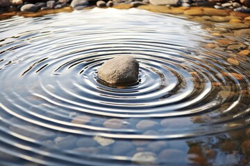 Close-up image of the ripple effect in a pond caused by a dropped pebble. - obrazy, fototapety, plakaty