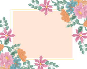 Hand Drawn Pastel Rose and Clematis Flower Border