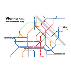 Layered editable vector illustration of Rail Network Map of Vienna,Austria