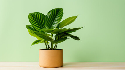 a plant in a pot on a table - obrazy, fototapety, plakaty