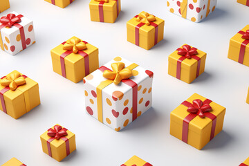 Birthday gifts on white background illustration seamless pattern images, generative AI