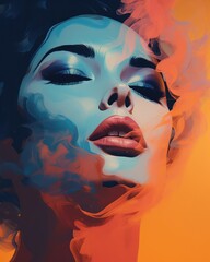 Enigmatic Beauty: Abstract Minimalistic Portrait of a Woman in Ethereal Smoke, Pop Art Style – Creative Contemporary Digital Artwork for Design Inspiration. Generative AI