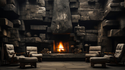Log cabin - rustic stone fireplace - -resort - vacation - travel - holiday - trip travel - fire