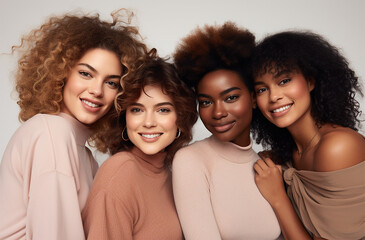 Obraz premium A Group of Women with Stunning Beautiful and Healthy Skin, and Beautiful hair and Teeth, Radiant Group of Black Women: Healthy Skin, Beautiful Hair, Stunning Smiles