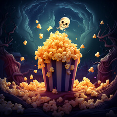 Vibrant Halloween Illustration of Colorful Popcorn Theme