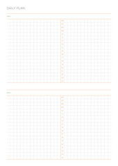 A daily plan design template in a modern, simple, and minimalist style. Note, scheduler, diary, calendar, planner document template illustration.