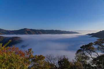 A sea of clouds at the top of the mountain in Kyoto